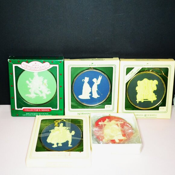 Norman Rockwell Cameo Ornaments Set Of 5 Holiday Decor Christmas Tree - Picture 1 of 11